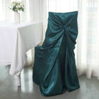 Satin Chair Cover Self-Tie Universal Design Peacock Teal - Durable Slip-On Cover for Folding, Dining, Banquet & Standard Chairs