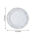 10-Pack Plastic Dinner Plates White with Fancy Silver Lace Rim - Stylish Disposable Plates for Events 10"