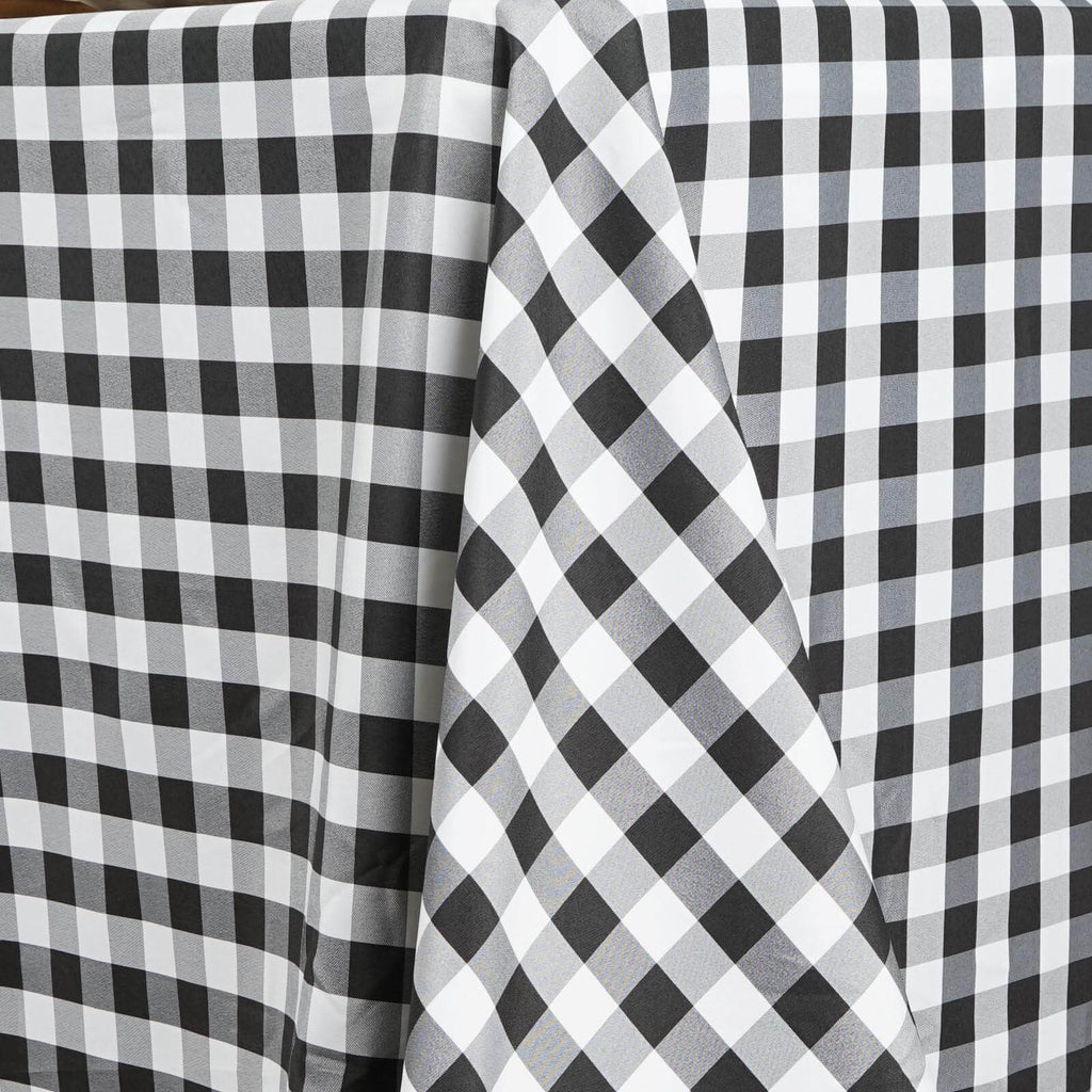 Polyester 90"x156" Rectangle Tablecloth White/Black - Seamless Checkered Buffalo Plaid Design for Rustic Occasions