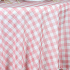 Polyester 108" Round Tablecloth White/Rose Quartz - Checkered Buffalo Plaid Design for Stylish Celebrations