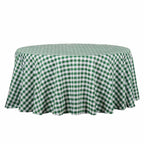 Polyester 108" Round Tablecloth White/Green - Checkered Buffalo Plaid Table Cover