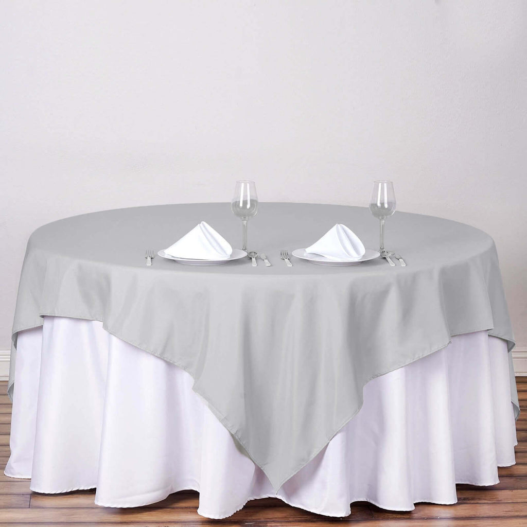 Polyester 90"x90" Table Overlay Square Tablecloth Silver - Wrinkle-Resistant & Durable Table Cover