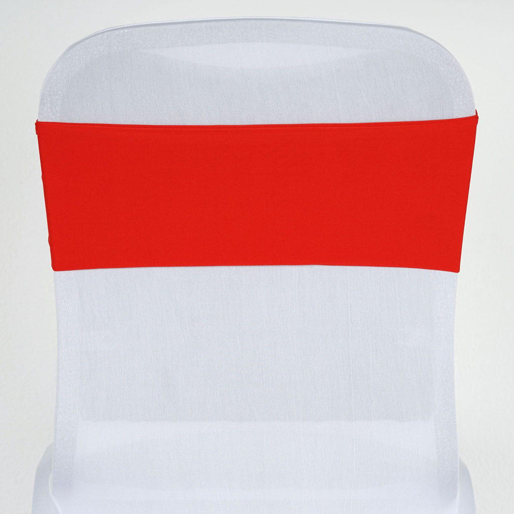 5 Pack Stretch Spandex Chair Sashes Red - Fitted Finish Two Ply Heavy Duty Chair Bands 5"x12"