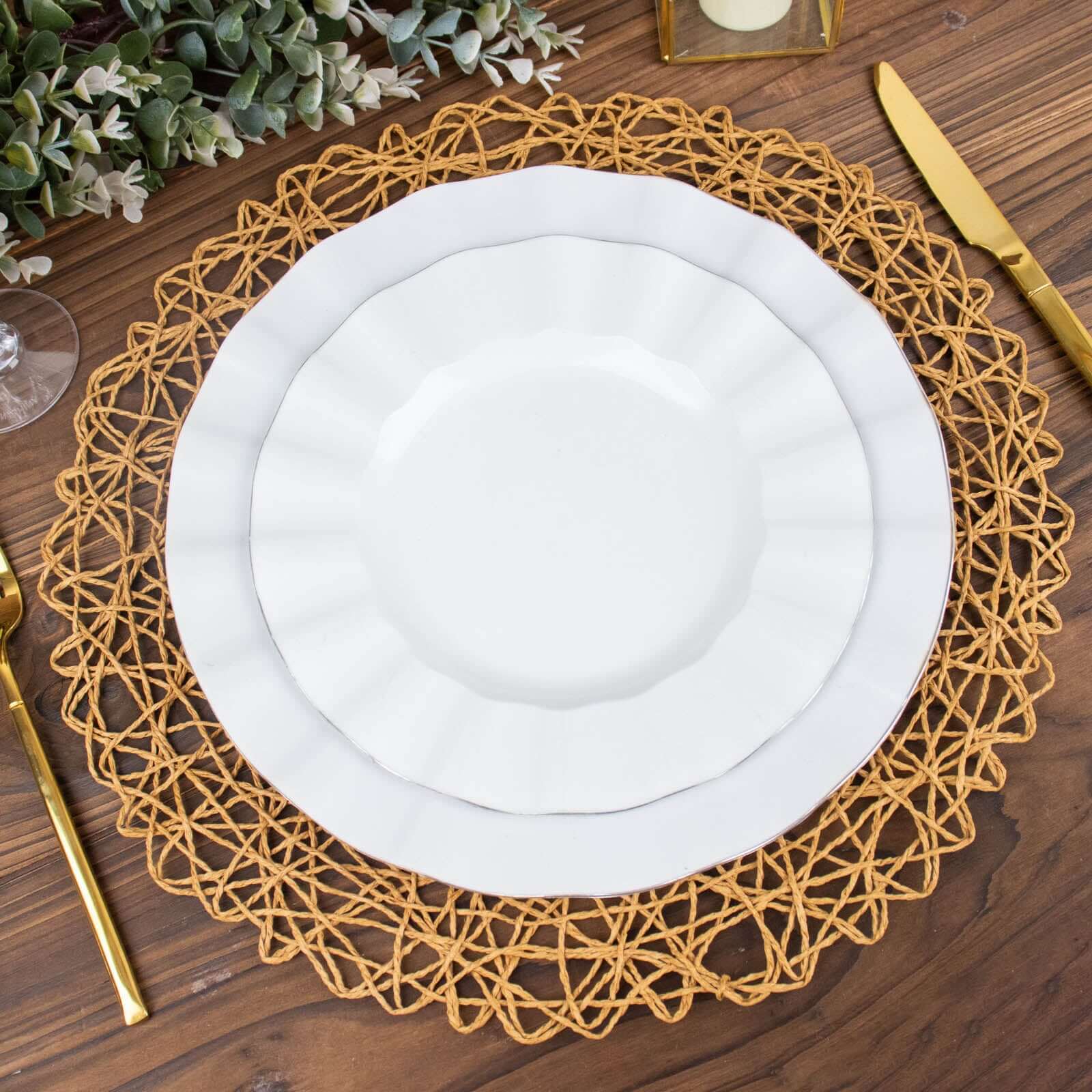6-Pack Table Placemats Woven Fiber Design Natural Round - Disposable Mats for Dining and Events 15"