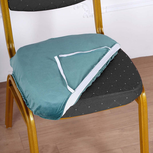 Velvet Chair Cushion Protector Stretch with Tie for Dining Chairs Teal - Durable Cover for Formal Gatherings