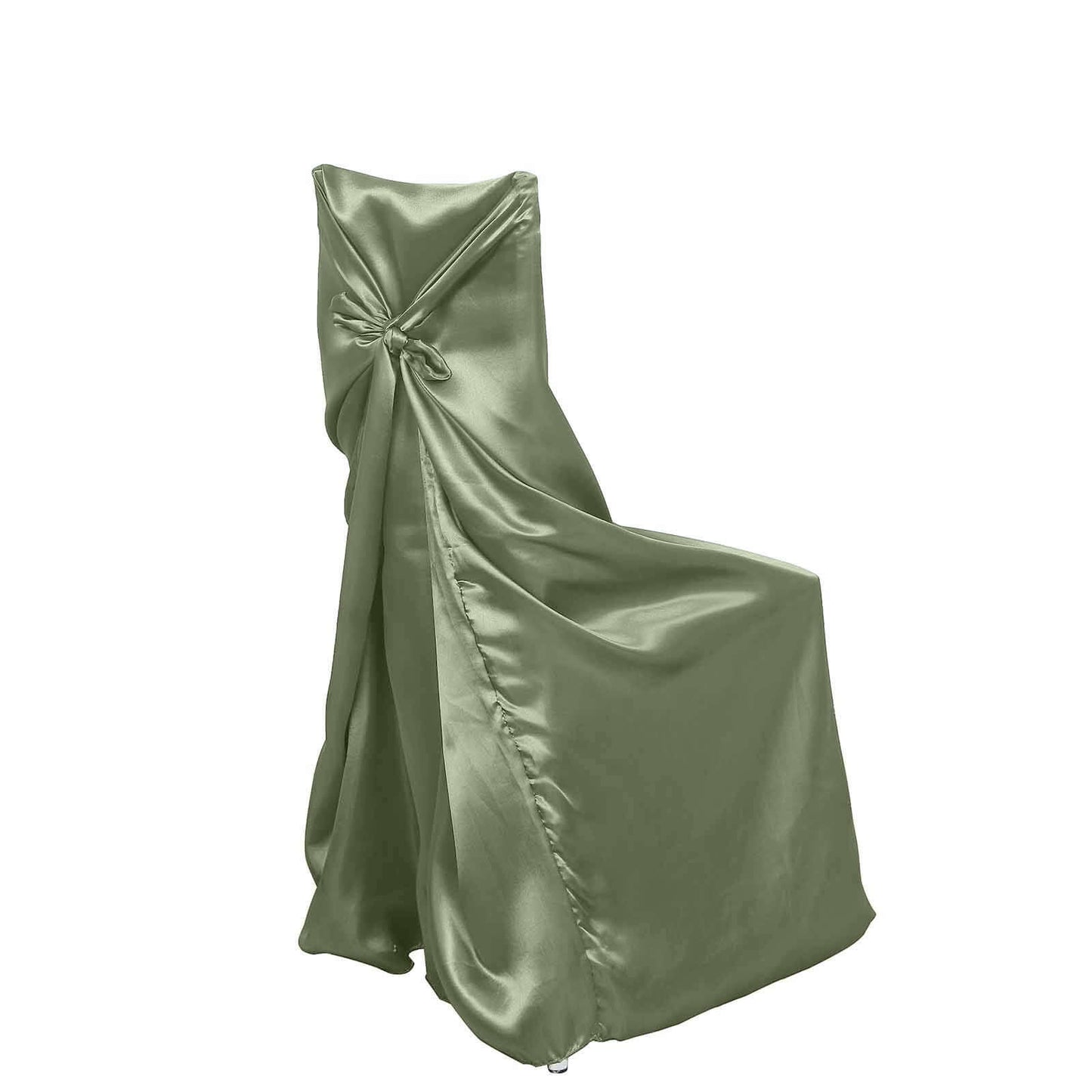 Satin Chair Cover Self-Tie Universal Design Dusty Sage Green - Durable Slip-On Cover for Folding, Dining, Banquet & Standard Chairs