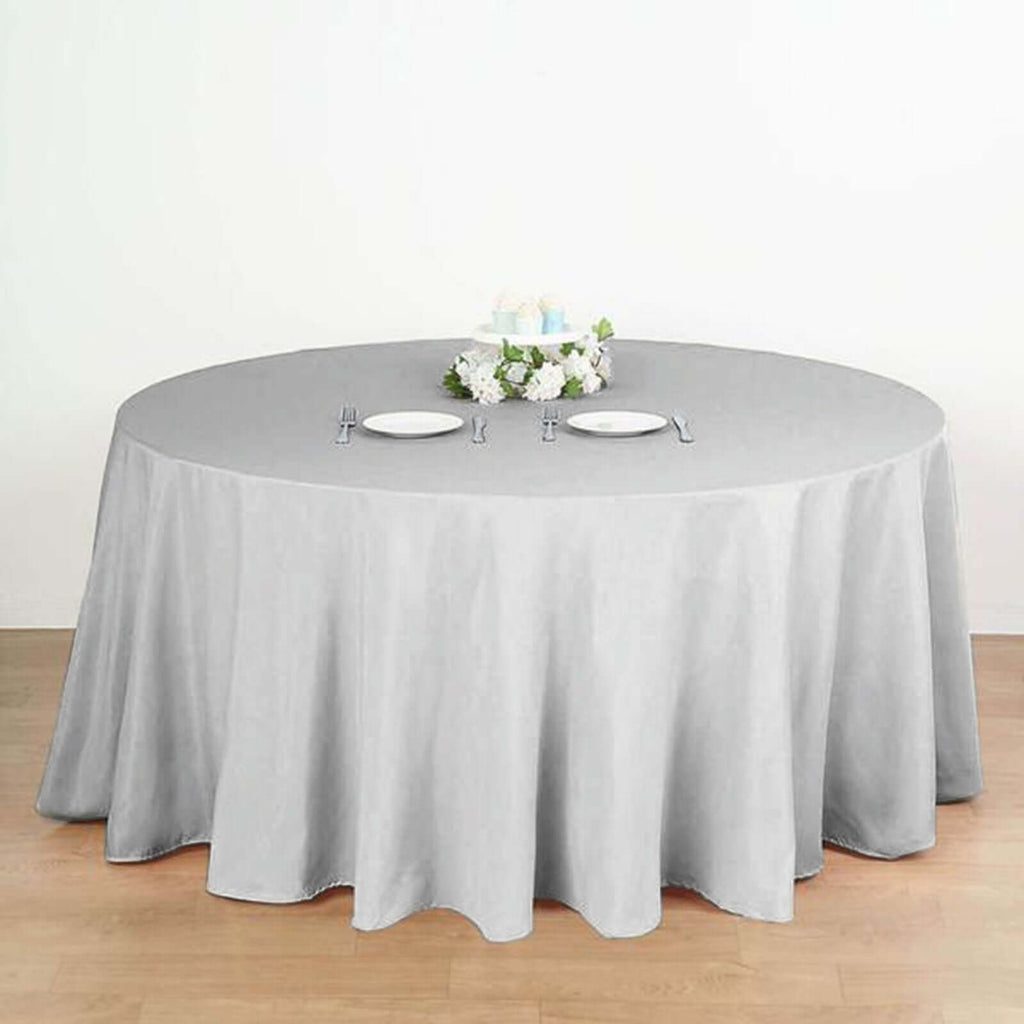 Polyester 132" Round Tablecloth Silver - Seamless Chic Table Cover