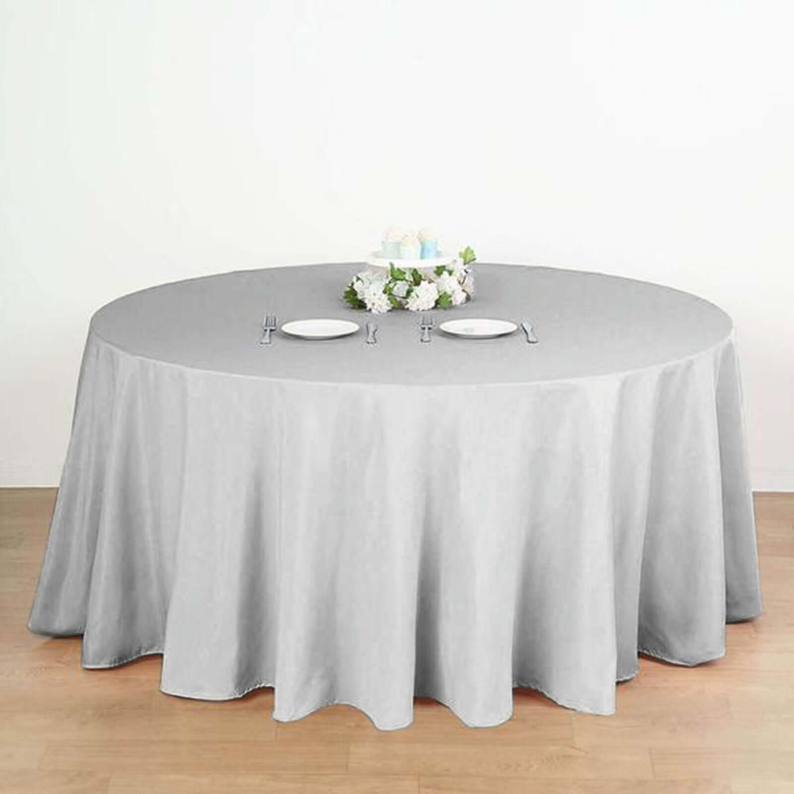 Polyester 132" Round Tablecloth Silver - Seamless Chic Table Cover