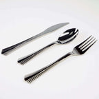 24-Pack Plastic Utensil Set Silver Heavy Duty with Fluted Handles - Durable Disposable Silverware 6", 7"