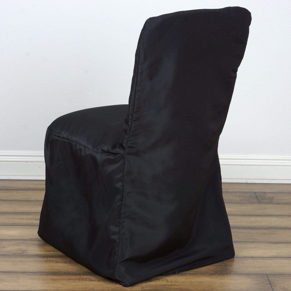 Polyester Chair Cover with Square Top for Banquet Chairs Black - Durable Reusable Slip-On Cover