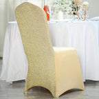 Spandex Chair Cover with Metallic Shimmer Tinsel Back for Banquet Chairs Champagne - Fitted Slipcover