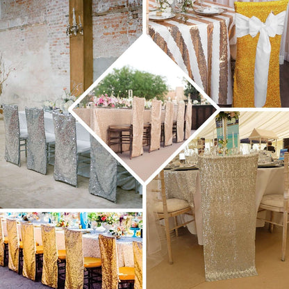 Stretch Spandex Chair Back Slipcover with Metallic Shimmer Tinsel Rose Gold - Durable Chiavari Chair Back Cover