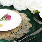 6-Pack Dining Table Mats Floral Lace Design Gold - Vinyl Non-Slip Surface with Vintage Appeal 15"