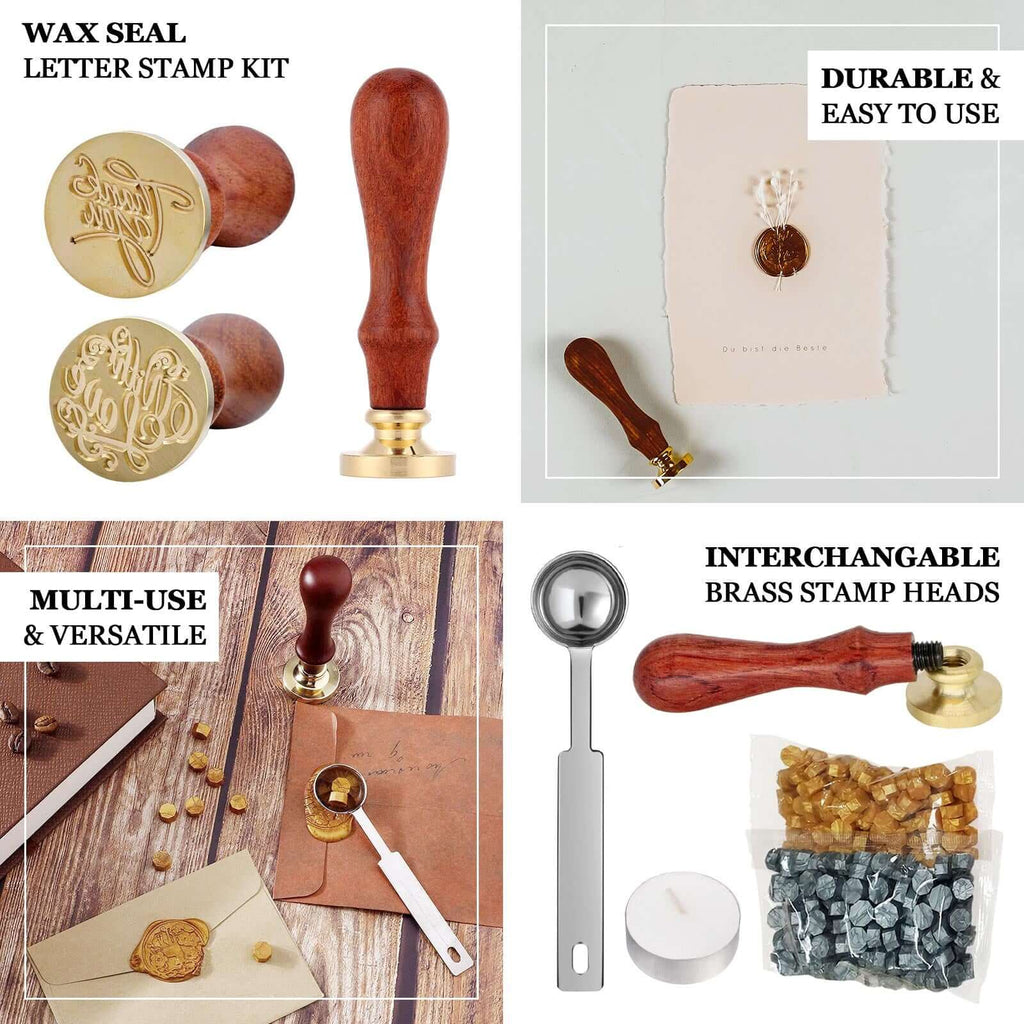 2 Set Wax Seal Stamp Kit Party Favors, Gold Silver "With Love" and "Thank You" Wax Stamp, Wedding Invitation Envelope Letters Mailing Crafts Set