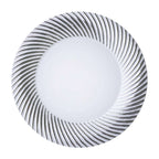 10-Pack Plastic 9" Round Dinner Plates White with Silver Swirl Rim - Disposable Party Plates