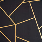 Polyester 120" Round Tablecloth Black with Gold Foil Geometric Pattern Wrinkle-Resistant Seamless Table Cover