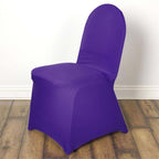 Spandex Chair Cover for Banquet Chairs Purple - Stretch 160GSM Fabric with Slip-On Slipcover