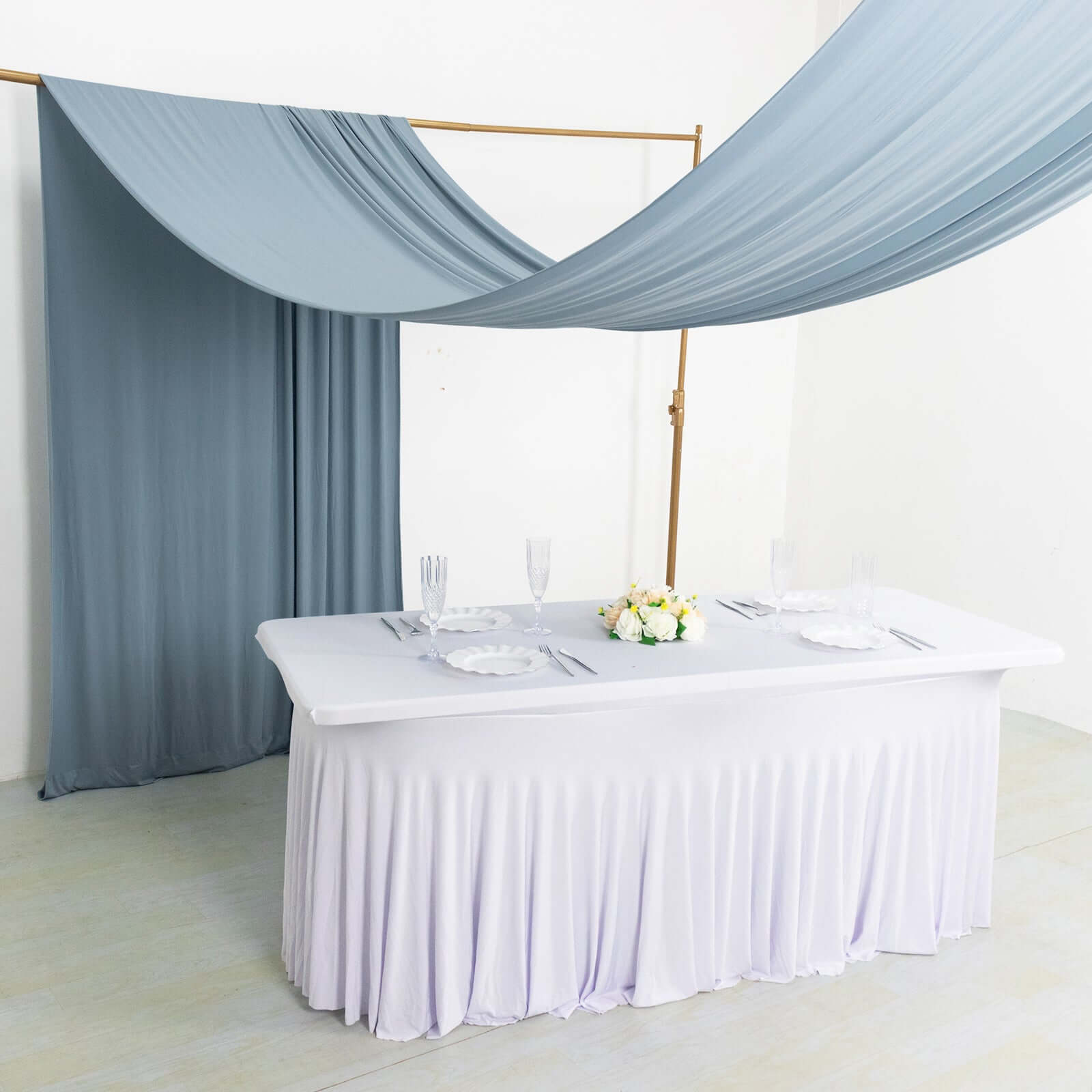 Dusty Blue 4 - Way Stretch Spandex Event Curtain Drapes, Wrinkle Free Backdrop Event Panel with Rod Pockets - 5ftx18ft - Bell Racket Store
