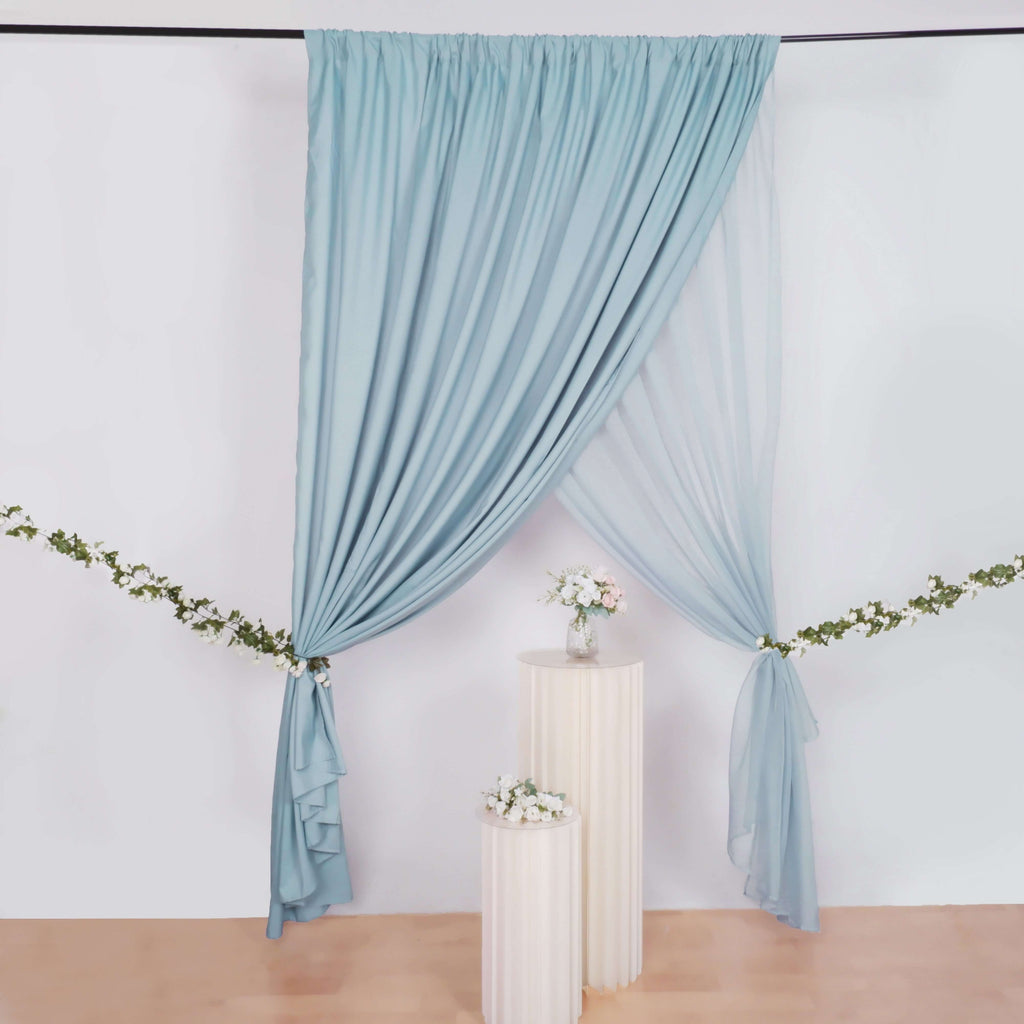 Dusty Blue Chiffon Polyester Event Curtain Drapes, Dual Layer Divider Backdrop Curtain Panels with Rod Pockets - 10ftx10ft - Bell Racket Store
