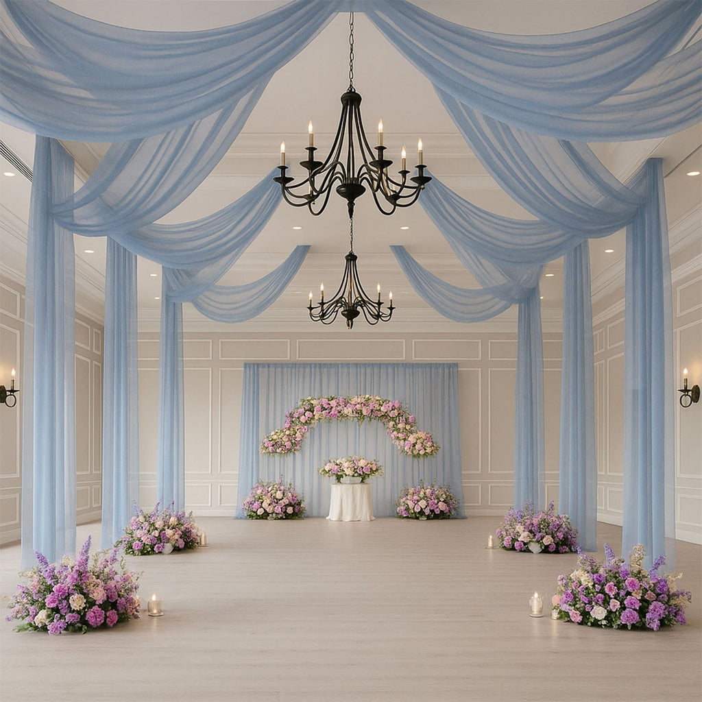 Dusty Blue Sheer Backdrop Drape â€“ 5ftx32ft Wedding Arch & Ceiling Decor Panel, Wrinkle Free with Soft Shimmer - Bell Racket Store