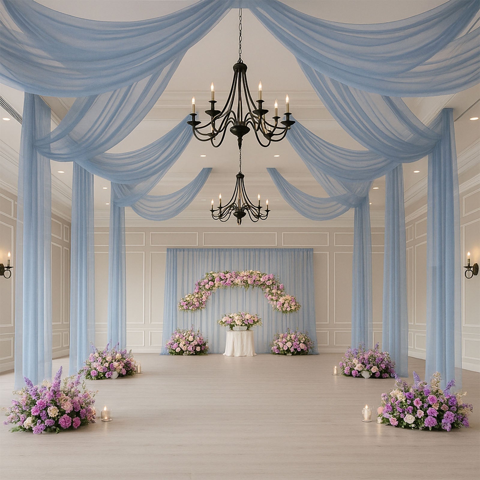 Dusty Blue Sheer Backdrop Drape â€“ 5ftx32ft Wedding Arch & Ceiling Decor Panel, Wrinkle Free with Soft Shimmer - Bell Racket Store
