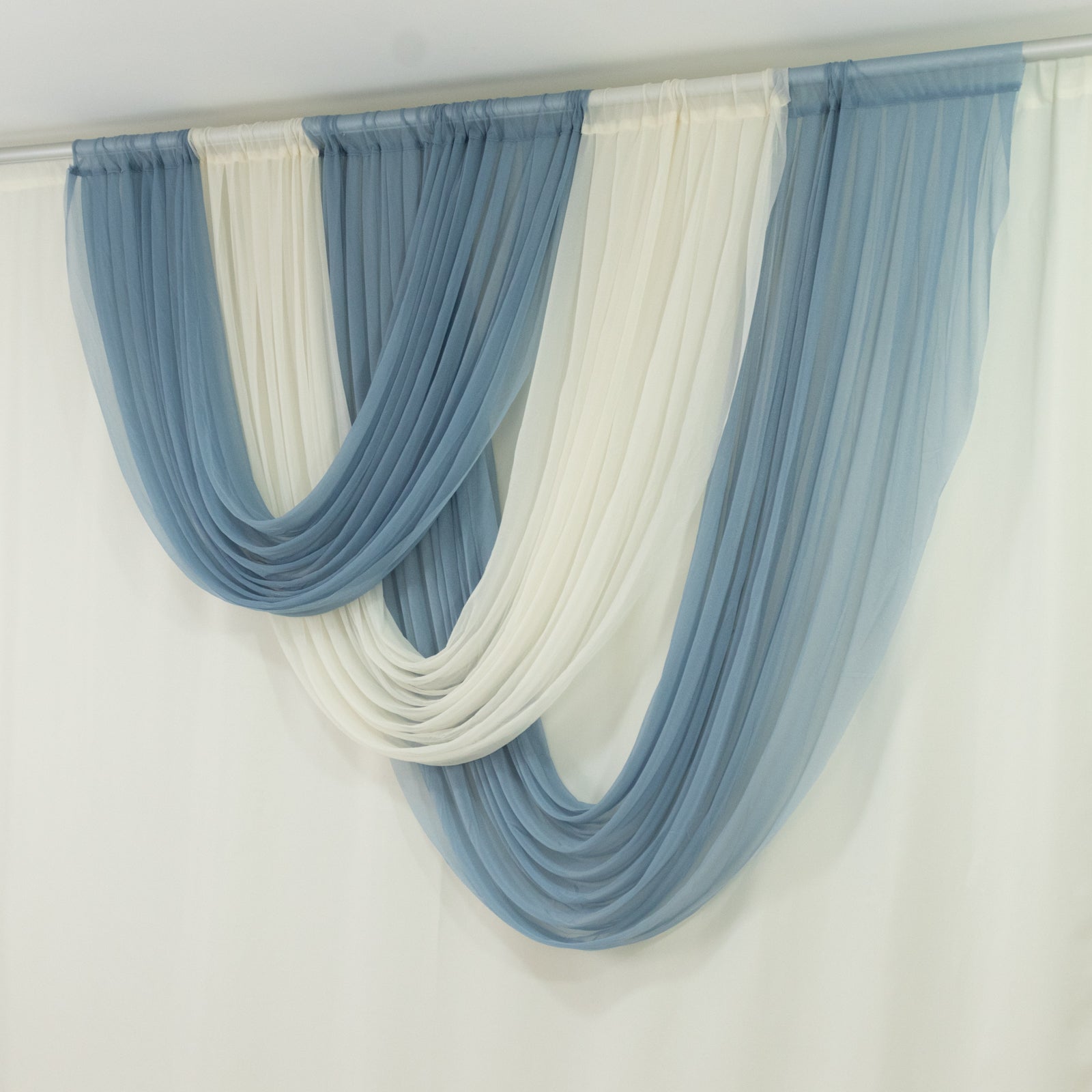Dusty Blue Sheer Chiffon Valance Curtain 4ft x 6ft â€“ Wedding Arch Drape with Rod Pocket, Voile Backdrop Panel - Bell Racket Store