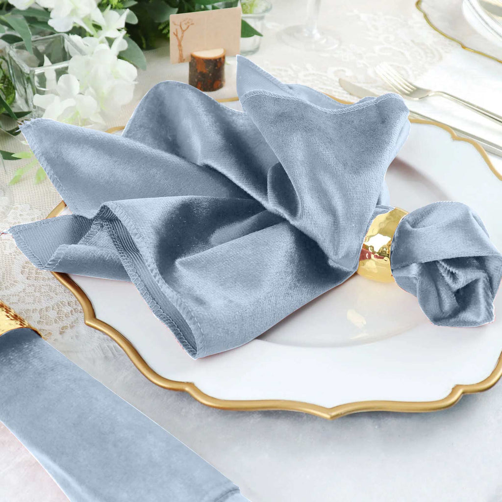 5 Pack Premium Velvet 20"x20" Napkins Dusty Blue - Soft Sheen Finish Cloth Napkins