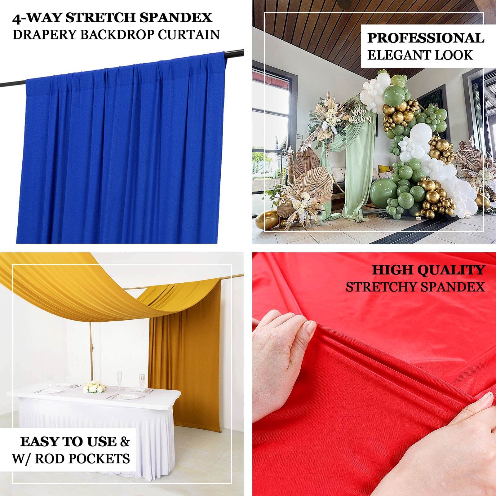 Dusty Rose 4 - Way Stretch Spandex Event Curtain Drapes, Wrinkle Free Backdrop Event Panel with Rod Pockets - 5ftx14ft - Bell Racket Store