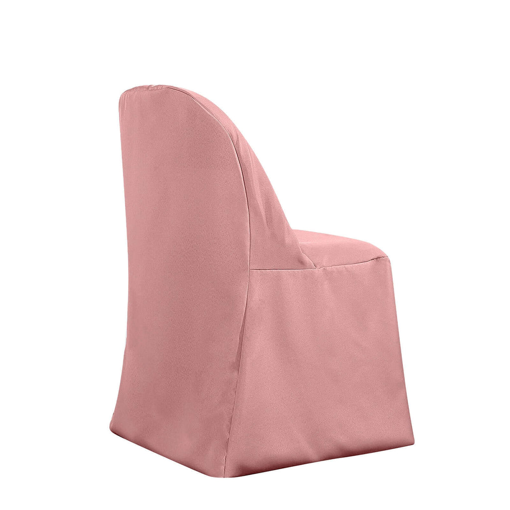 Polyester Slip On Folding Chair Covers Dusty Rose - Stain-Resistant Reusable Durable Fabric