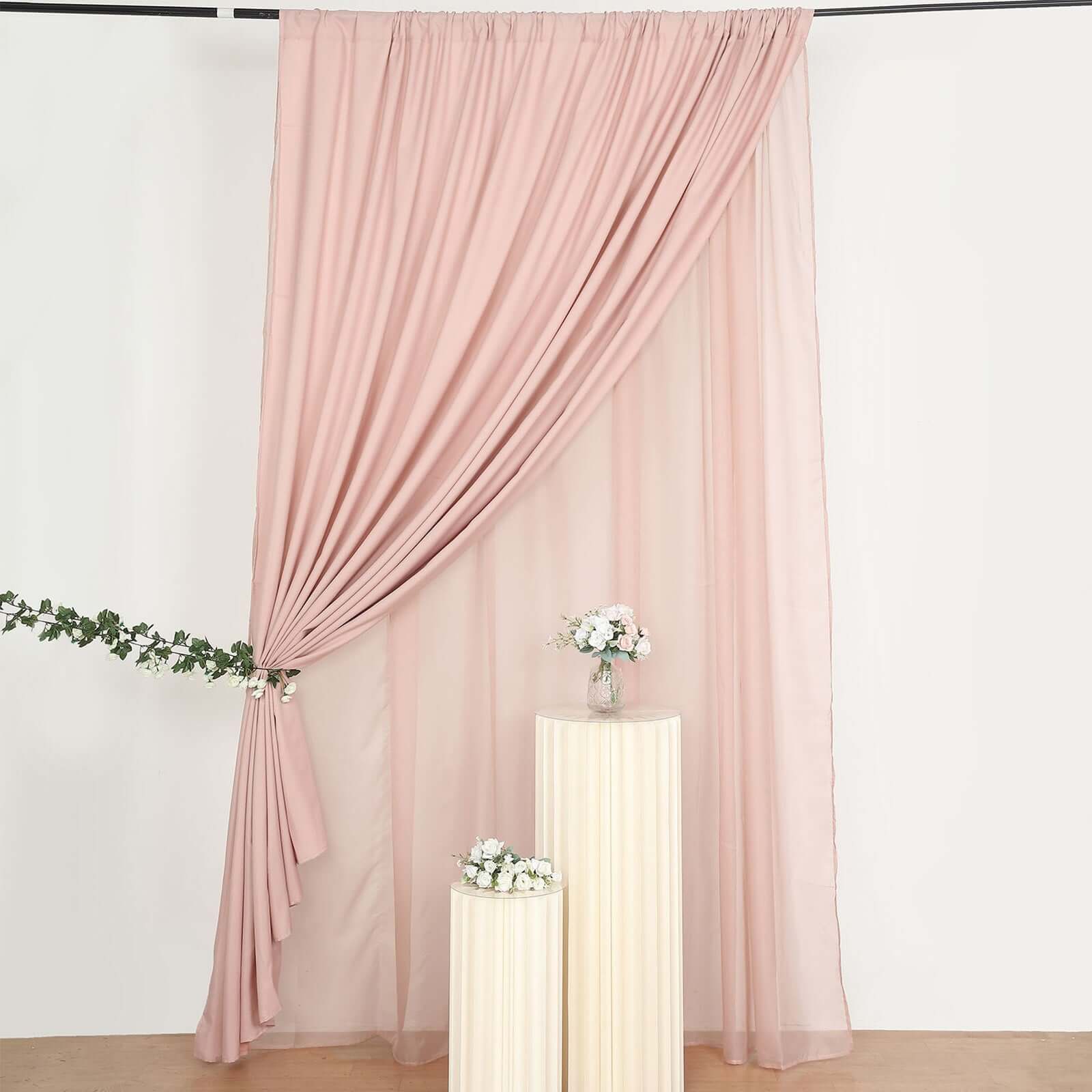 Dusty Rose Chiffon Polyester Event Curtain Drapes, Dual Layer Divider Backdrop Curtain Panels with Rod Pockets - 10ftx10ft - Bell Racket Store
