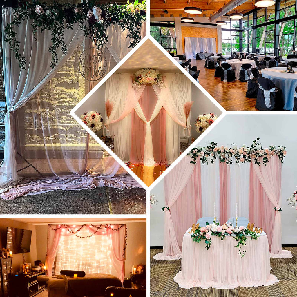 Dusty Rose Chiffon Polyester Event Curtain Drapes, Dual Layer Divider Backdrop Curtain Panels with Rod Pockets - 10ftx10ft - Bell Racket Store