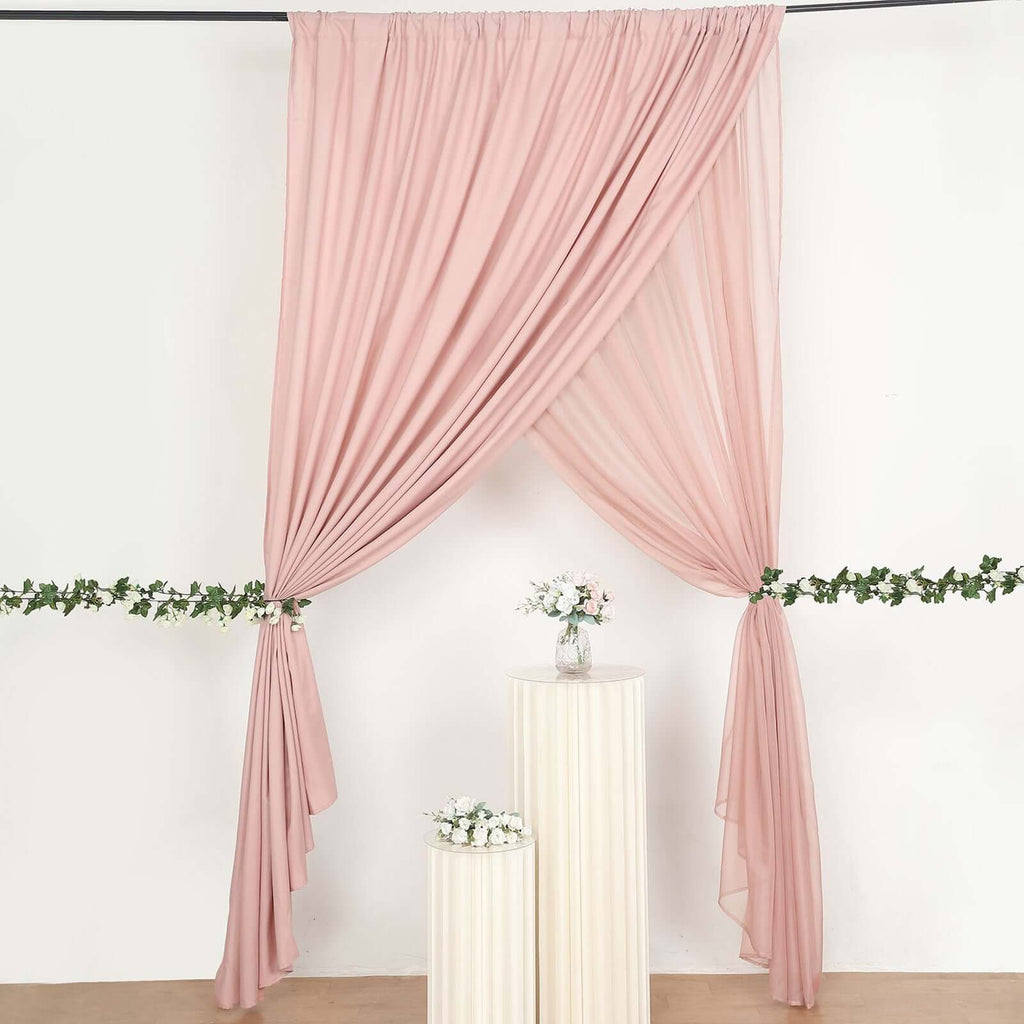 Dusty Rose Chiffon Polyester Event Curtain Drapes, Dual Layer Divider Backdrop Curtain Panels with Rod Pockets - 10ftx10ft - Bell Racket Store