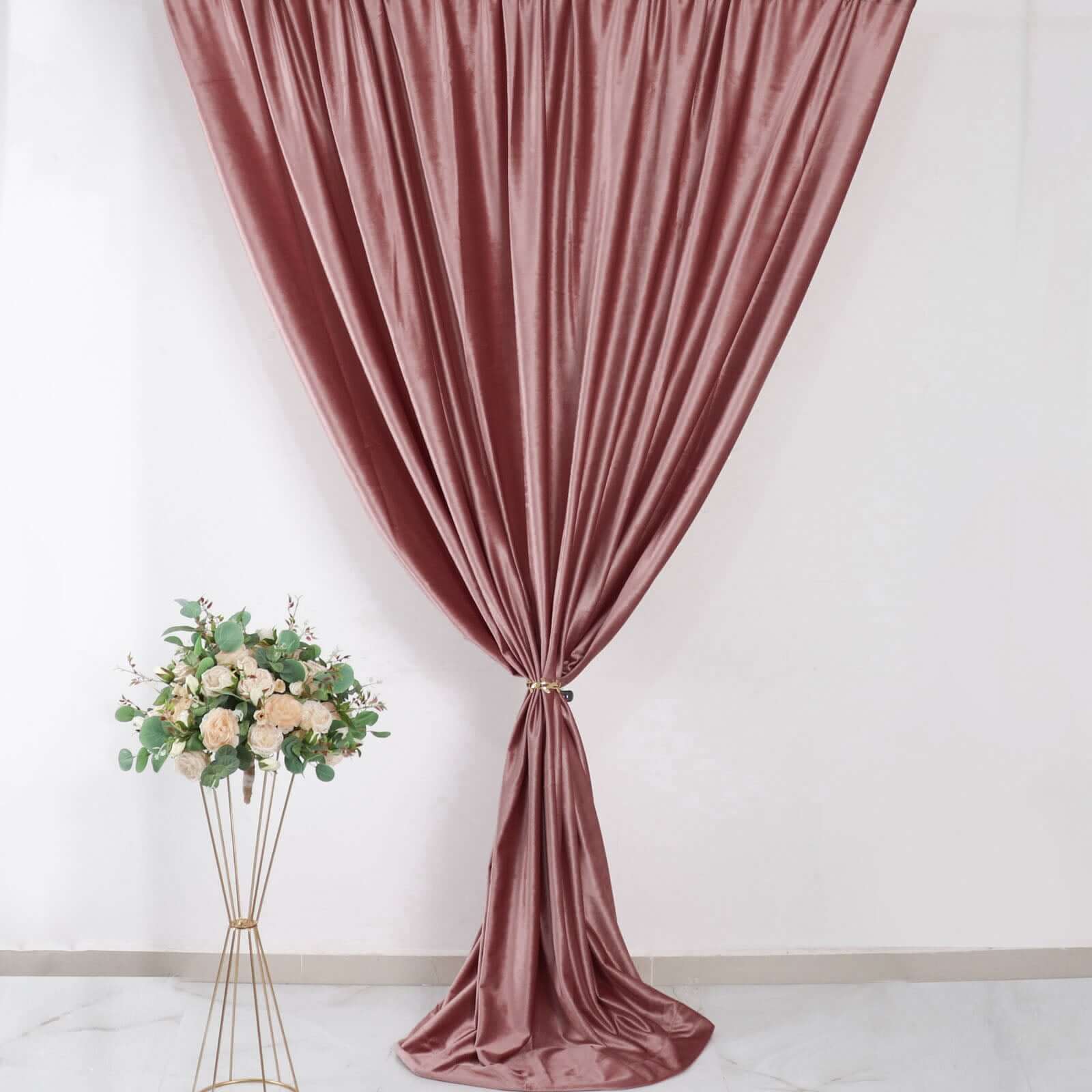 Dusty Rose Crushed Velvet Backdrop Curtain â€“ 8ft x 8ft Event Drape with Rod Pocket, Privacy Panel for Photo Booths & Events - Bell Racket Store