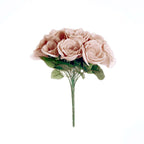 12" Dusty Rose Artificial Velvet-Like Fabric Rose Flower Bouquet Bush