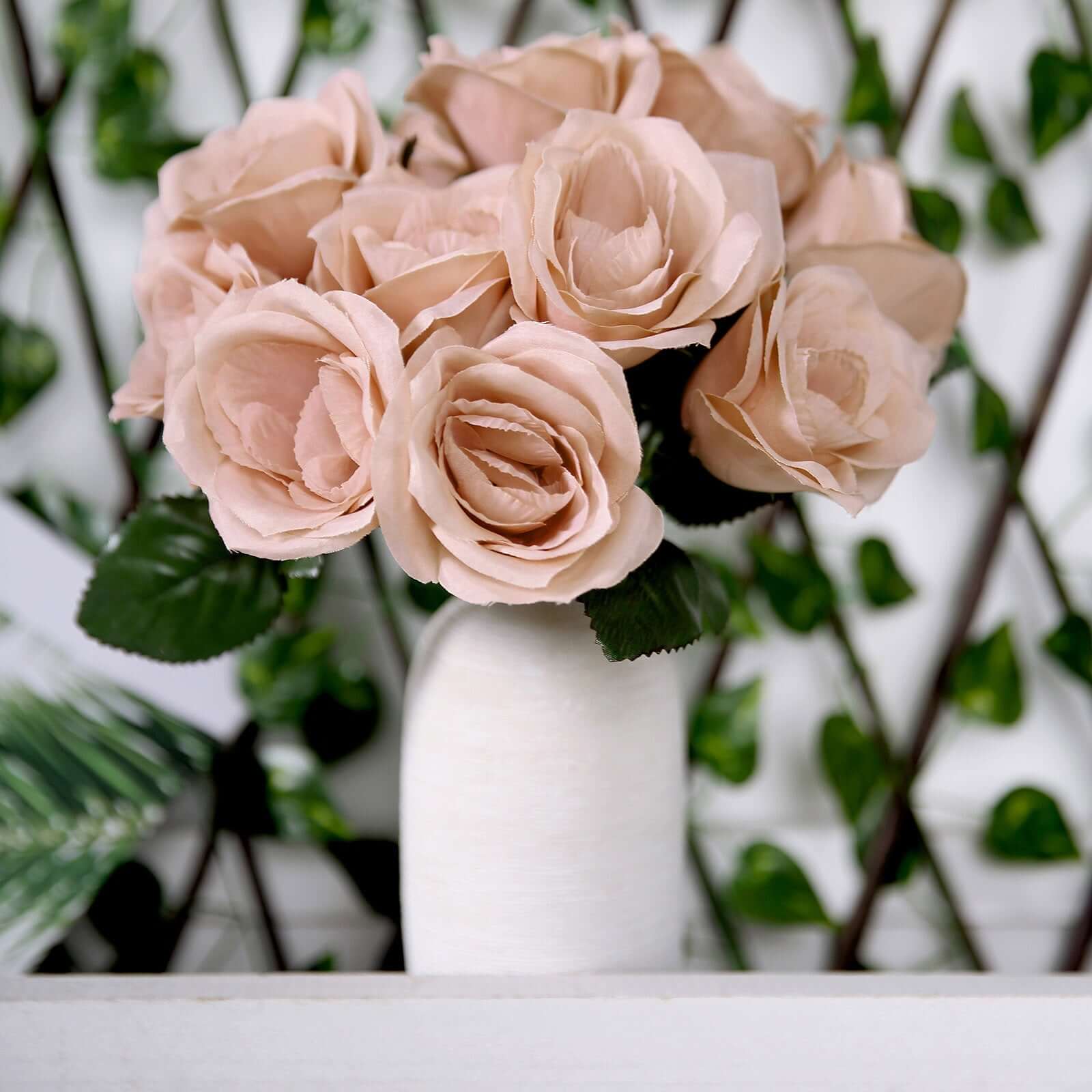 12" Dusty Rose Artificial Velvet-Like Fabric Rose Flower Bouquet Bush
