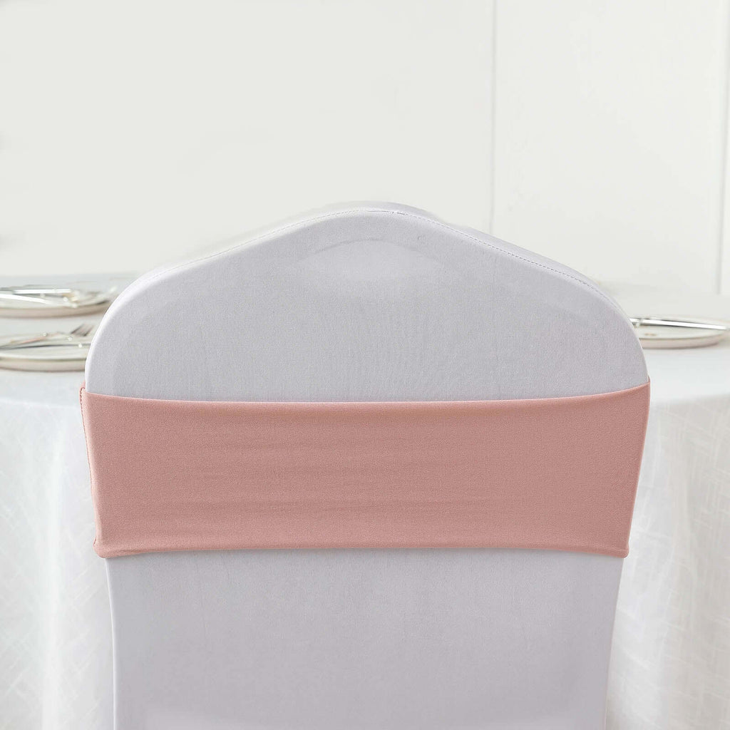 5 Pack Stretch Spandex Chair Sashes Dusty Rose - Fitted Finish Two Ply Heavy Duty Chair Bands 5"x12"