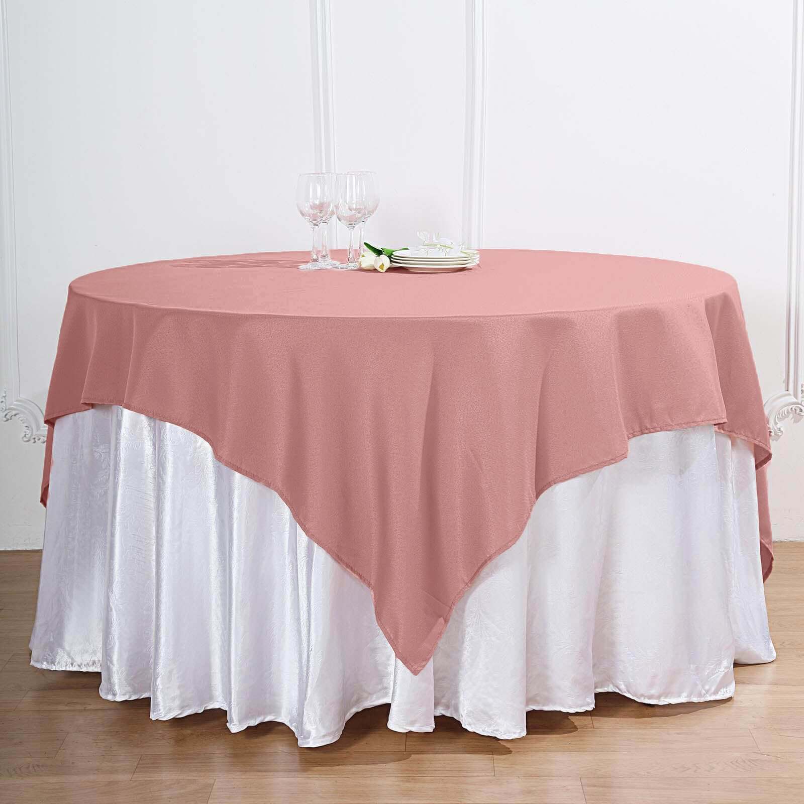 Polyester 70"x70" Table Overlay Square Tablecloth Dusty Rose - Wrinkle-Resistant & Durable Table Cover