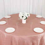 Taffeta 132" Round Tablecloth Dusty Rose - Seamless Accordion Crinkle Table Cover