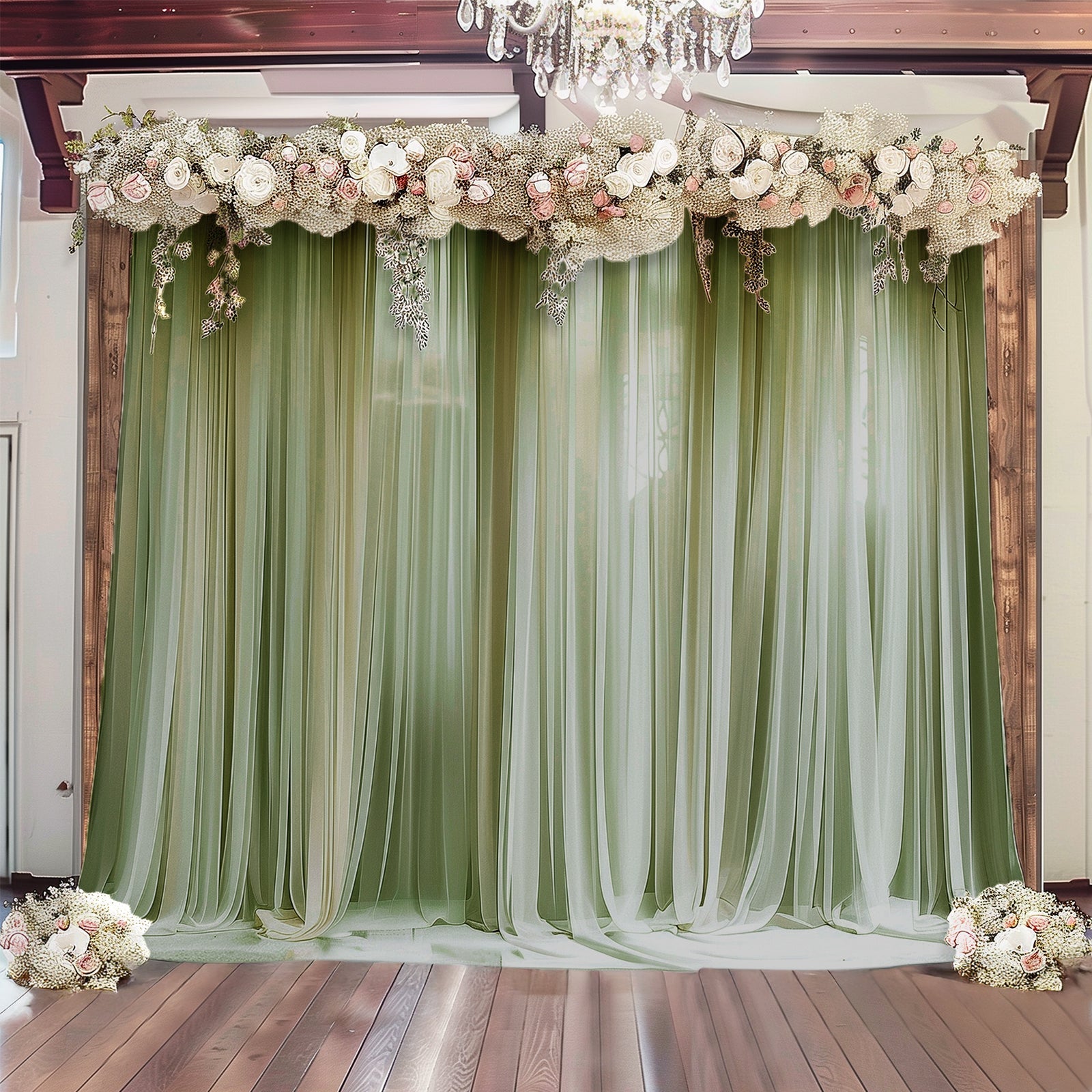 Dusty Sage Green Sheer Backdrop Drape â€“ 5ft x 14ft Wedding Arch & Ceiling Decor Panel, Wrinkle Free with Soft Shimmer - Bell Racket Store