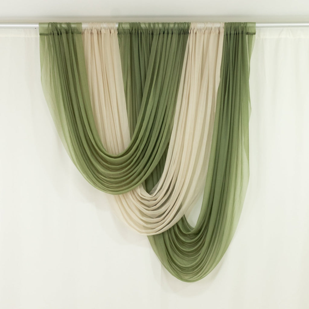 Dusty Sage Green Sheer Chiffon Valance Curtain 4ft x 5ft â€“ Wedding Arch Drape with Rod Pocket, Voile Backdrop Panel - Bell Racket Store