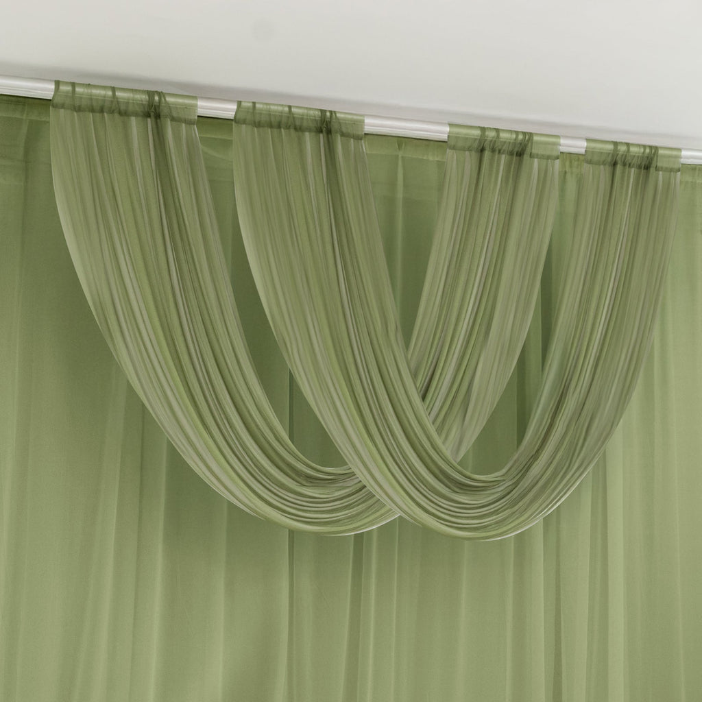Dusty Sage Green Sheer Chiffon Valance Curtain 4ft x 5ft â€“ Wedding Arch Drape with Rod Pocket, Voile Backdrop Panel - Bell Racket Store