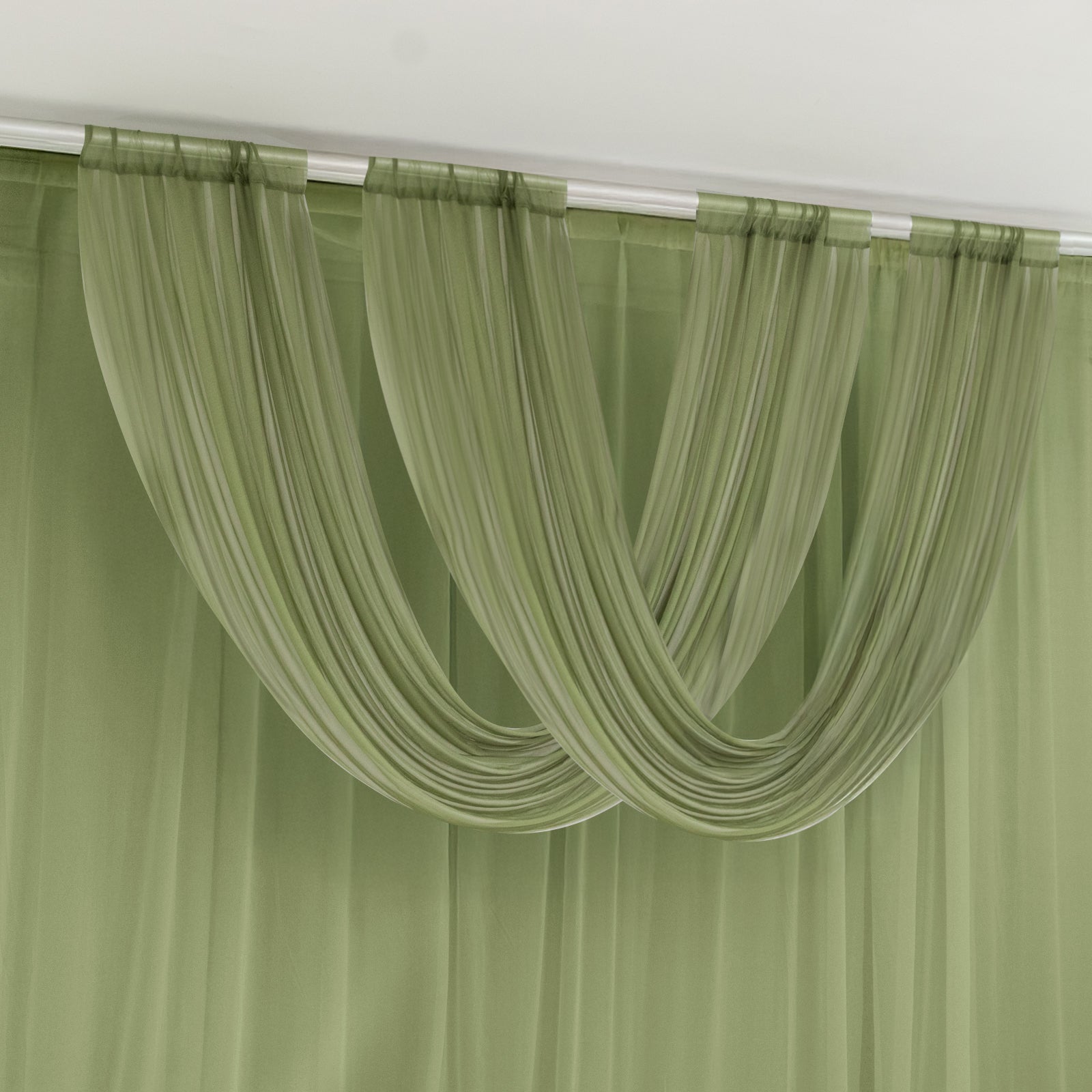 Dusty Sage Green Sheer Chiffon Valance Curtain 4ft x 5ft â€“ Wedding Arch Drape with Rod Pocket, Voile Backdrop Panel - Bell Racket Store