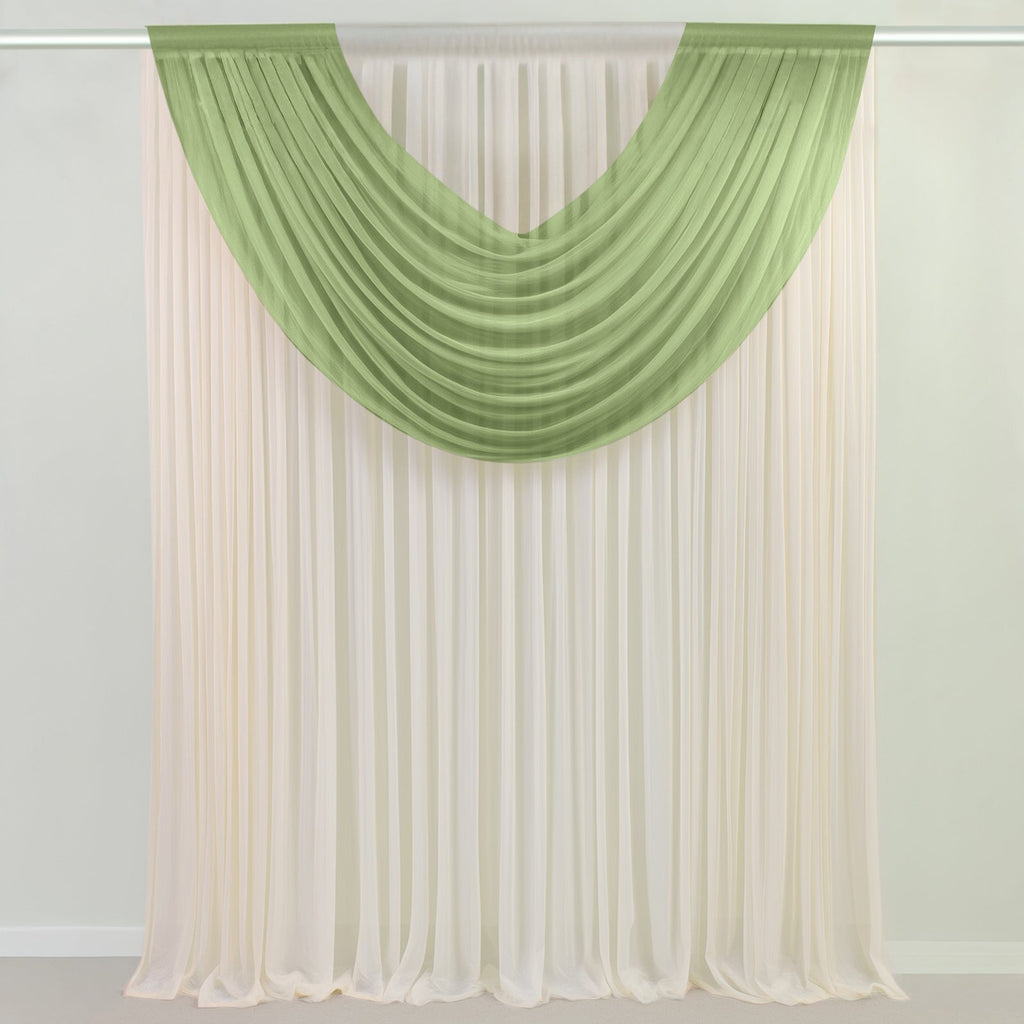 Dusty Sage Green Sheer Chiffon Valance Curtain 4ft x 5ft â€“ Wedding Arch Drape with Rod Pocket, Voile Backdrop Panel - Bell Racket Store