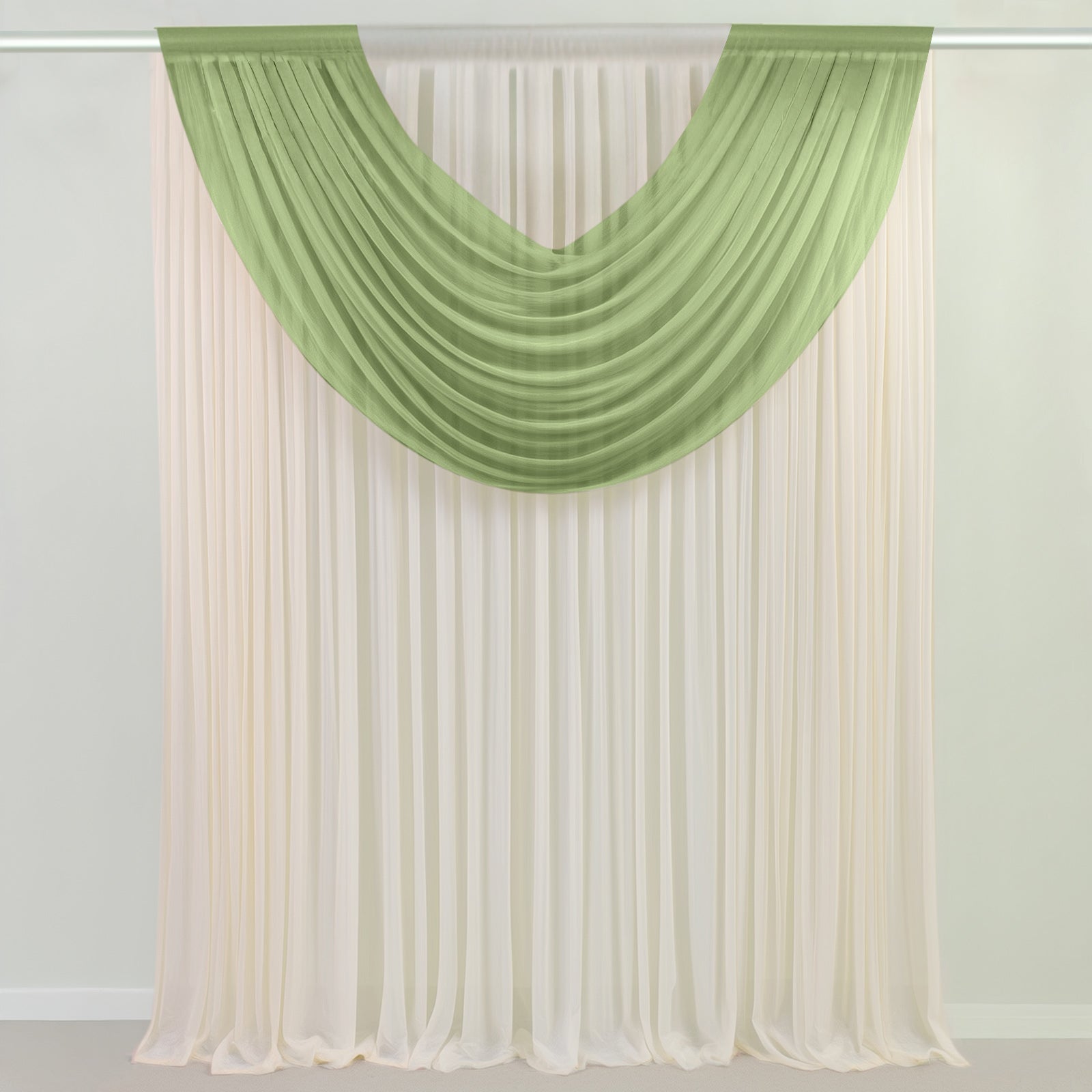 Dusty Sage Green Sheer Chiffon Valance Curtain 4ft x 5ft â€“ Wedding Arch Drape with Rod Pocket, Voile Backdrop Panel - Bell Racket Store