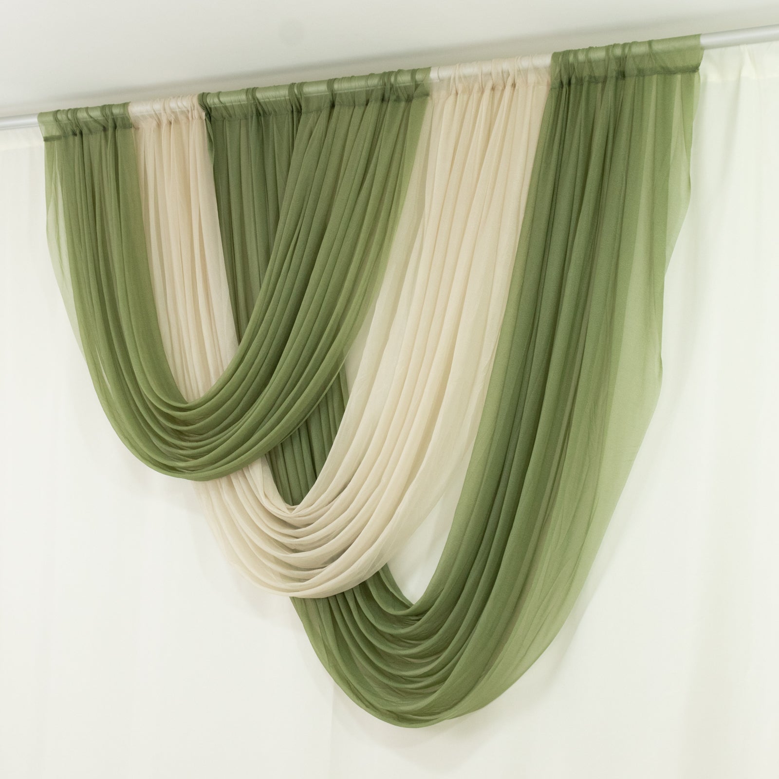 Dusty Sage Green Sheer Chiffon Valance Curtain 4ft x 6ft â€“ Wedding Arch Drape with Rod Pocket, Voile Backdrop Panel - Bell Racket Store