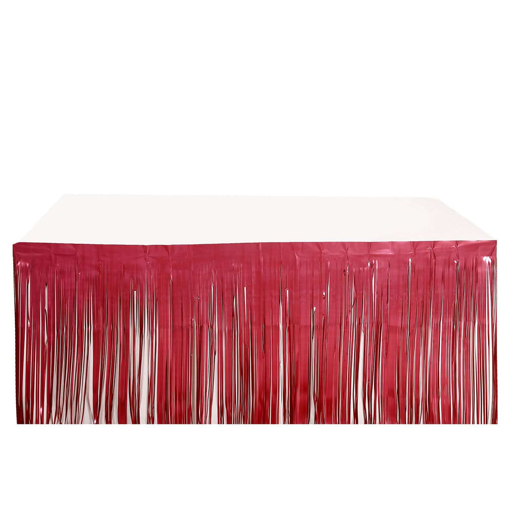 Metallic Foil Fringe Table Skirt Matte Red with Self Adhesive Backing - Durable Tinsel Skirt for Parties 30"x9ft
