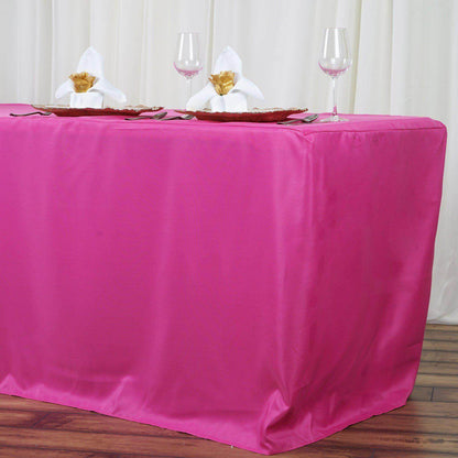 Fitted Polyester 96"x30" Rectangle Tablecloth Fuchsia - Durable and Easy to Maintain Table Cover