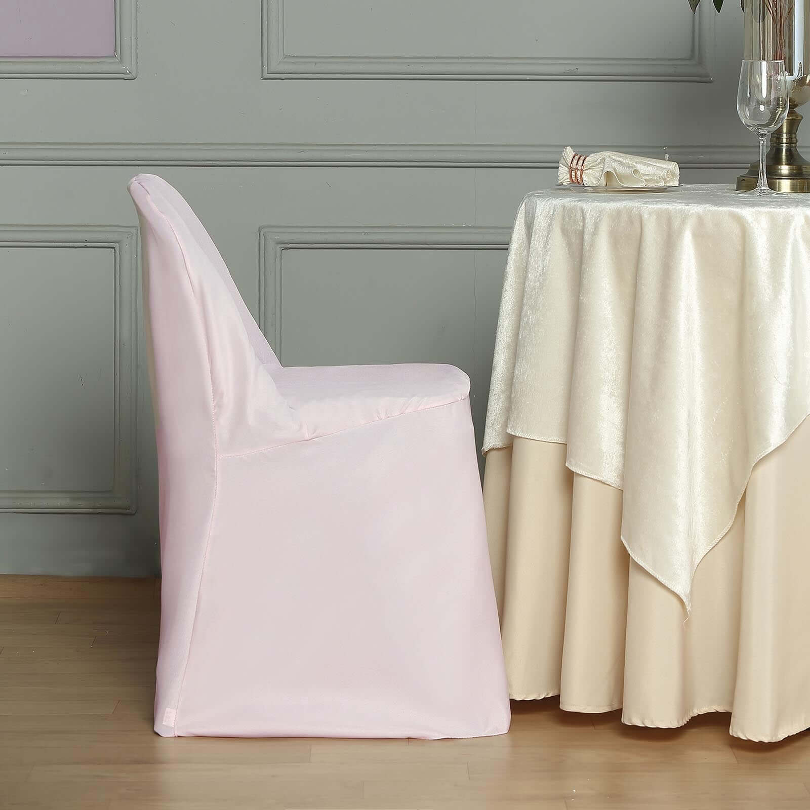 Polyester Slip On Folding Chair Covers Blush - Stain-Resistant Reusable Durable Fabric