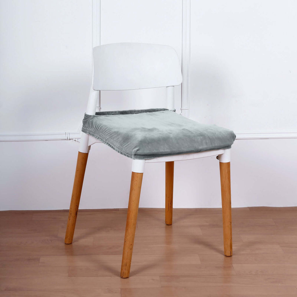 Velvet Chair Cushion Protector Stretch with Tie for Dining Chairs Dusty Blue - Durable Cover for Formal Gatherings