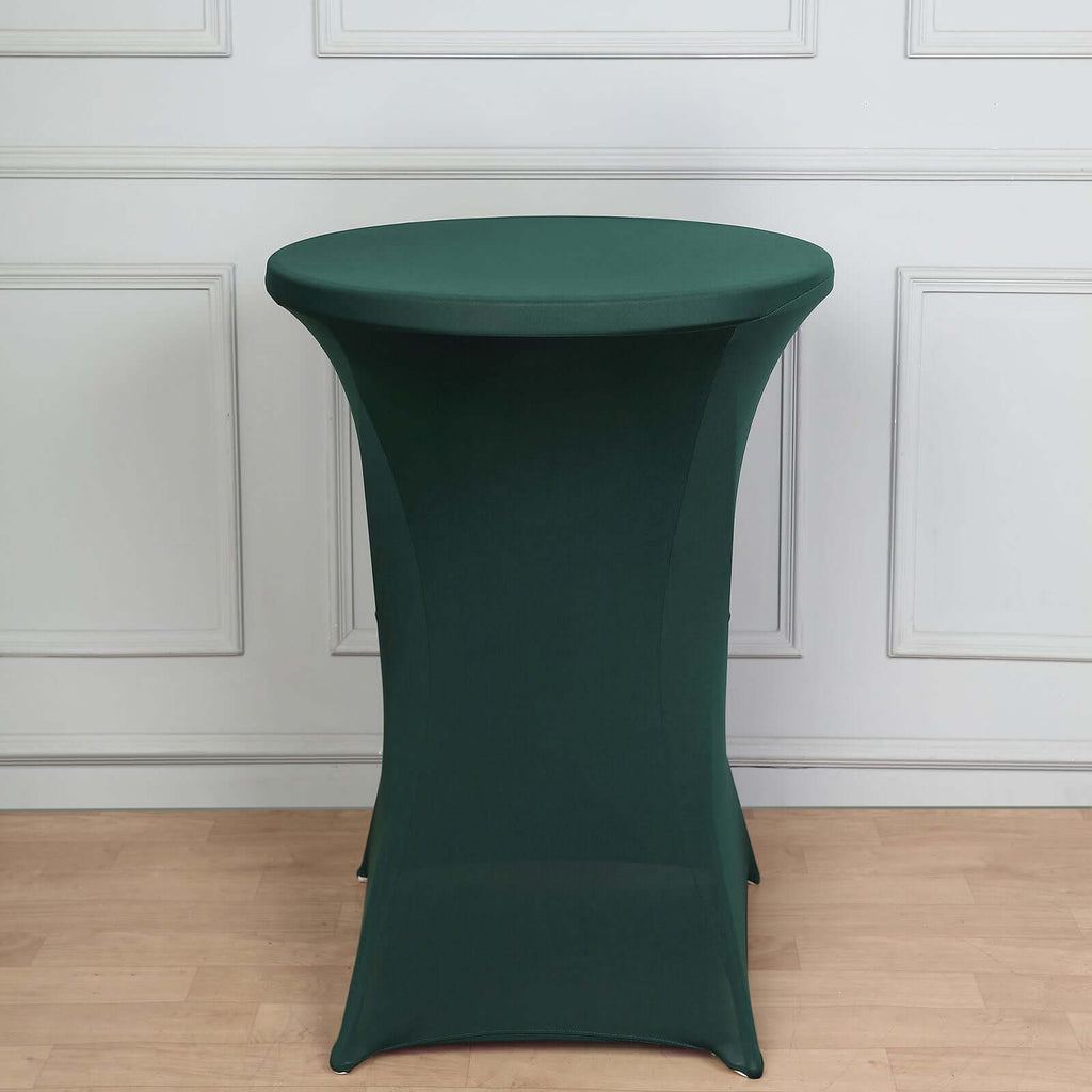 Spandex 30" Round Cocktail Table Cover Hunter Emerald Green - Easy to Maintain Stretch Fitted Highboy Tablecloth